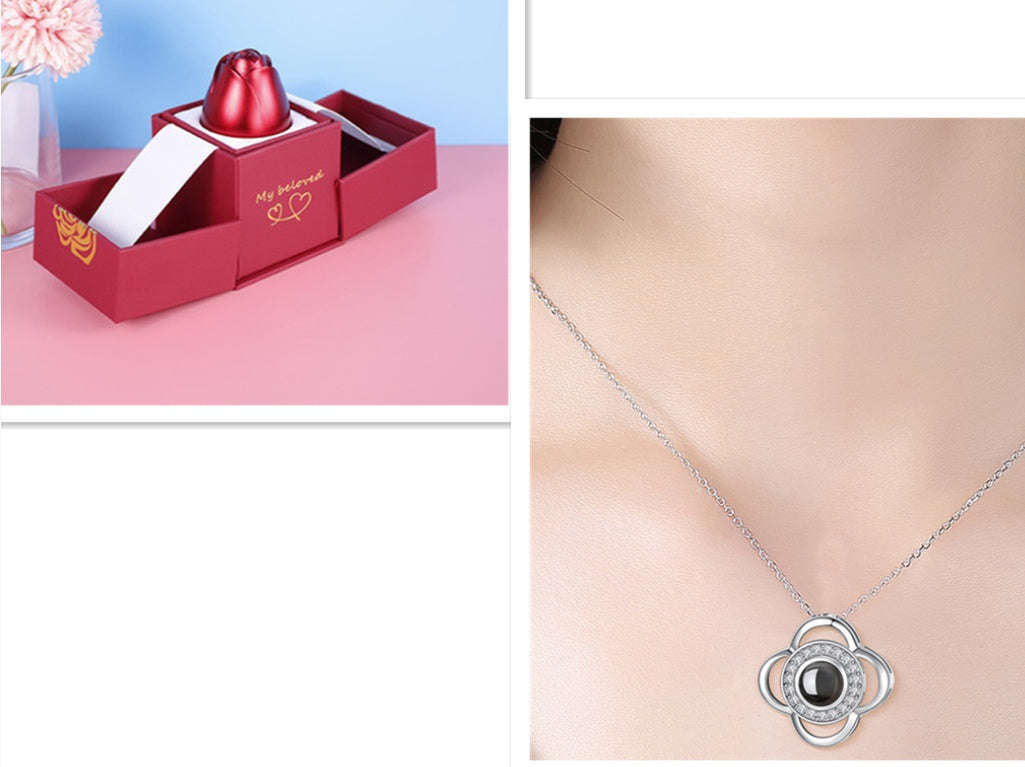 Regalos populares para el Día de San Valentín: collar con caja de regalo de joyería de rosa de metal para boda, collar para novia, regalos
