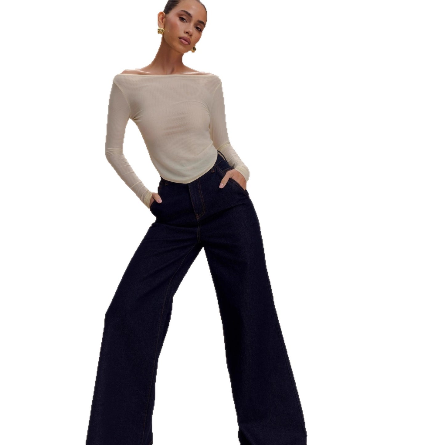 European And American Graceful And Fashionable Wide Leg Jeans Loose Ladies