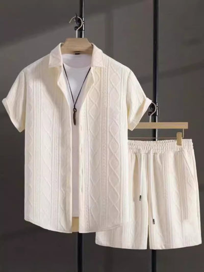 Jacquard Black And White Solid Color Suit Short Sleeve