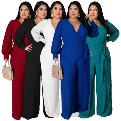 Relaxed-fit Straight-leg Solid-color Jumpsuit With Belt