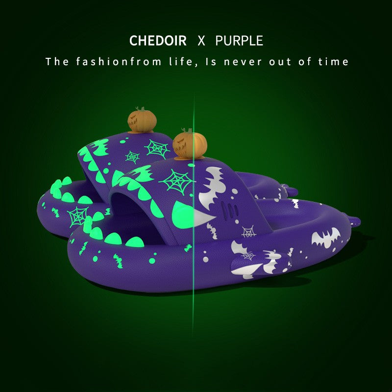 Zapatillas de Halloween y Navidad con diseño de tiburón luminoso para parejas, para hombre y mujer, zapatillas de baño antideslizantes para el hogar.