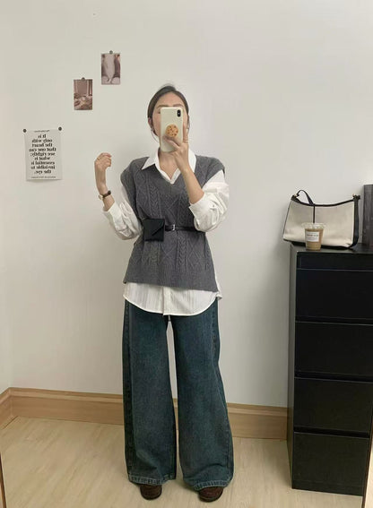 V-neck Knitted Casual Academic Style Women's Fashion Vest