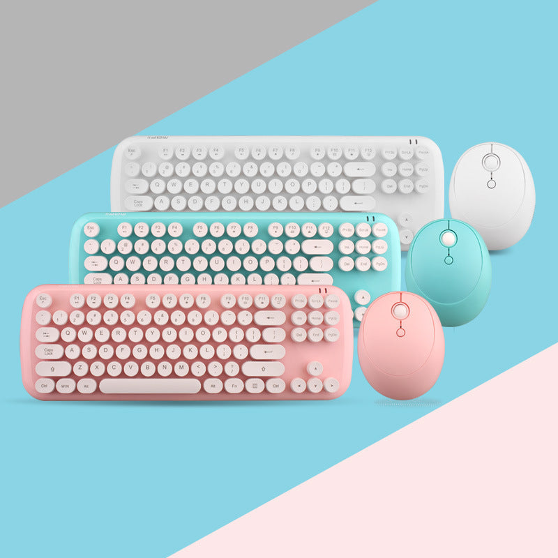 Conjunto de teclado y ratón inalámbricos para niñas, color retro