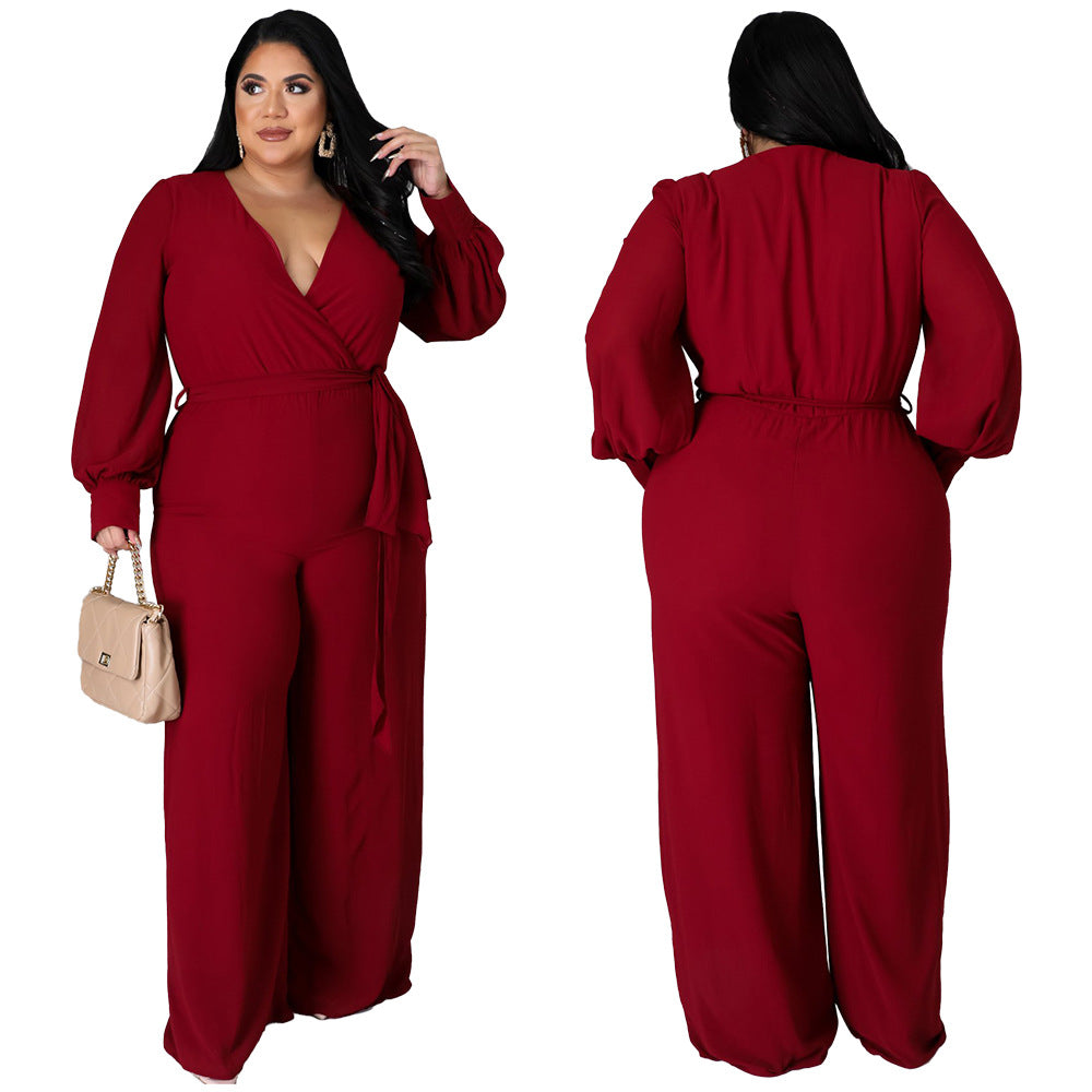 Relaxed-fit Straight-leg Solid-color Jumpsuit With Belt