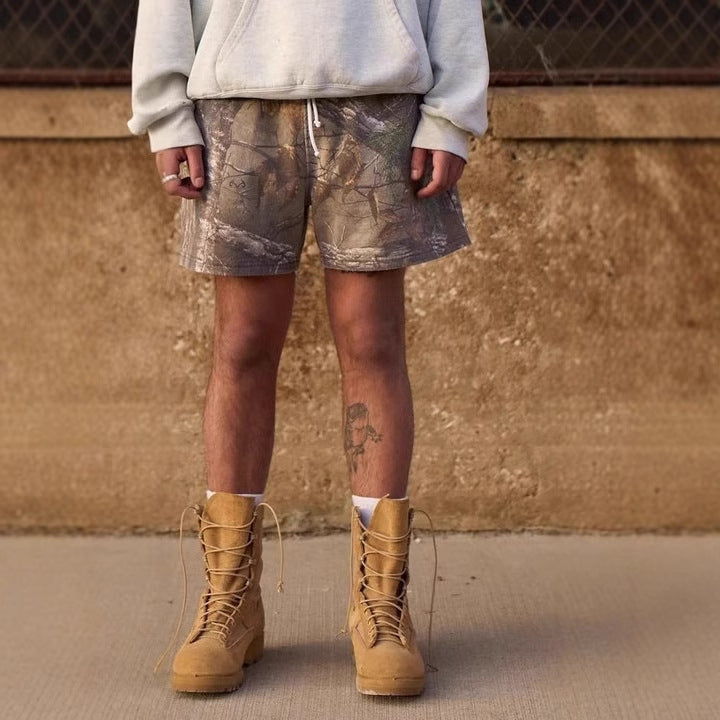 Pantalones cortos casuales con estampado de camuflaje de ramas de árbol de Harajuku