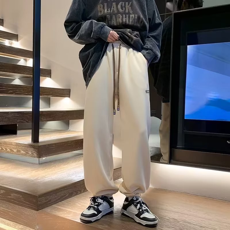 Mens Fleece-Lined Thickened Loose-Fit Casual Pants