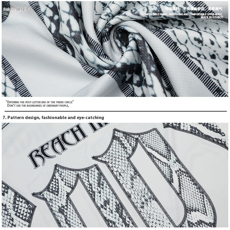 Camiseta holgada de manga corta de jersey de malla con diseño de escamas de serpiente