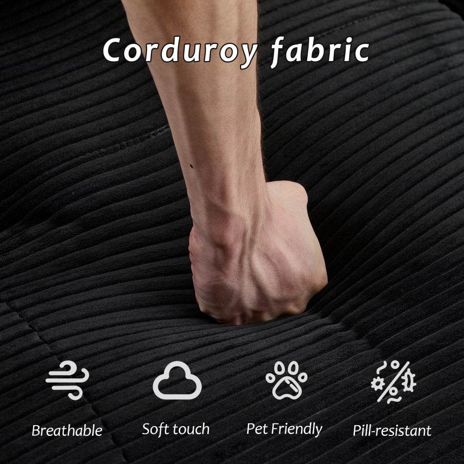 Sofá moderno de espuma viscoelástica comprimida, sofá seccional grande de 2 plazas para sala de estar, sofá seccional modular Cloud apto para mascotas, tela de pana, sofá de dos plazas extra profundo, no requiere ensamblaje, negro