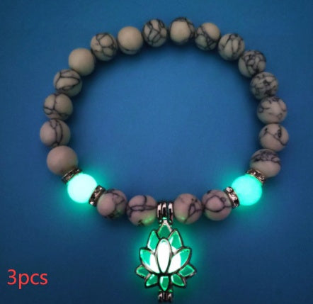 Pulsera de piedra natural de loto luminosa y energética, con cuentas luminosas que brillan en la oscuridad, ideal para yoga, sanación, oración y budismo.