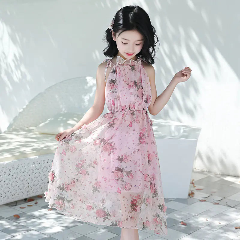 Vestido bohemio de verano para niña - Vestido playero largo con estampado floral