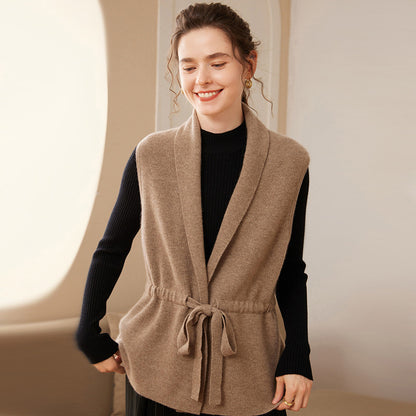 Waist-tight Cashmere Vest Sleeveless Knitted Cardigan For Women