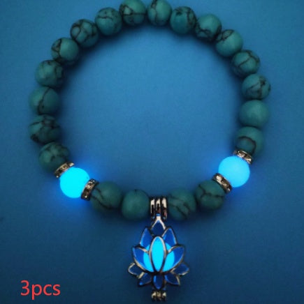 Pulsera de piedra natural de loto luminosa y energética, con cuentas luminosas que brillan en la oscuridad, ideal para yoga, sanación, oración y budismo.