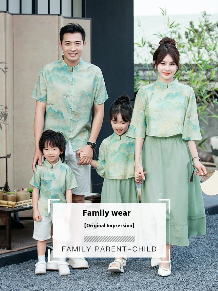Traje cheongsam de estilo chino para padres e hijos