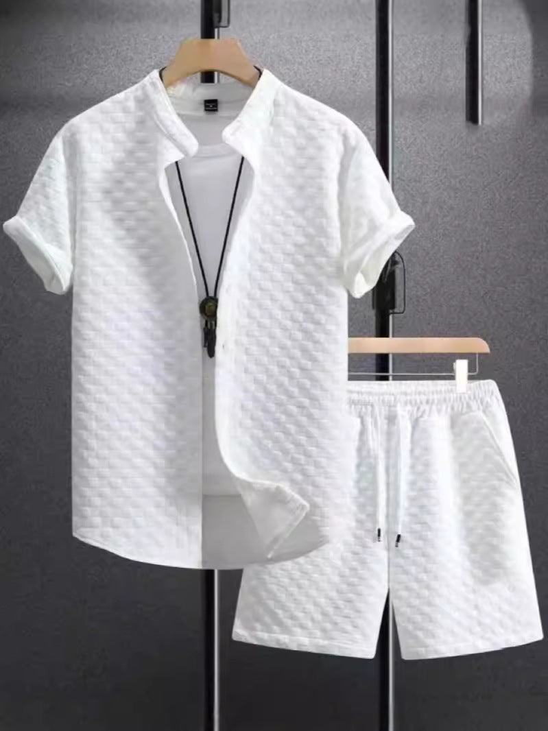 Jacquard Black And White Solid Color Suit Short Sleeve