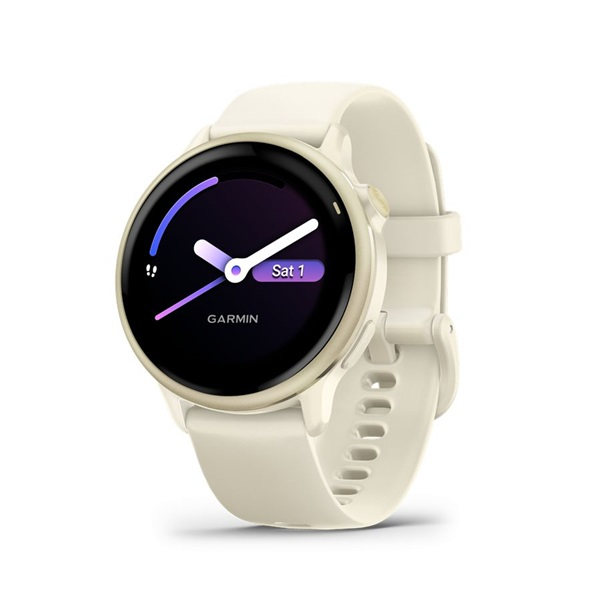 Reloj inteligente Garmin vivoactive 6, GPS, 42 mm, silicona curea, color hueso/oro lunar (010-02985-01)