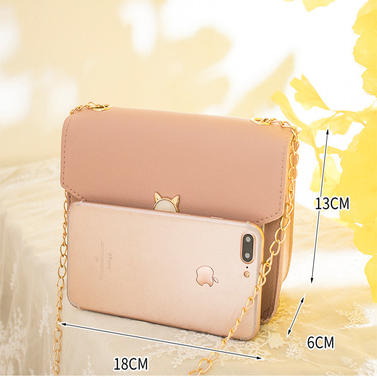 Bolso bandolera pequeño, bonito y dulce, con borlas de gato, cadena decorativa, un solo hombro, cuadrado, informal