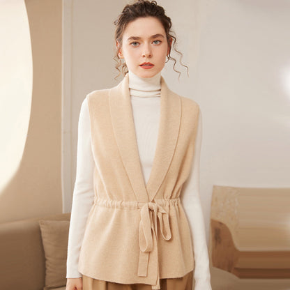 Waist-tight Cashmere Vest Sleeveless Knitted Cardigan For Women