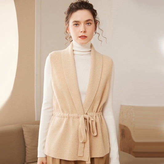 Waist-tight Cashmere Vest Sleeveless Knitted Cardigan For Women