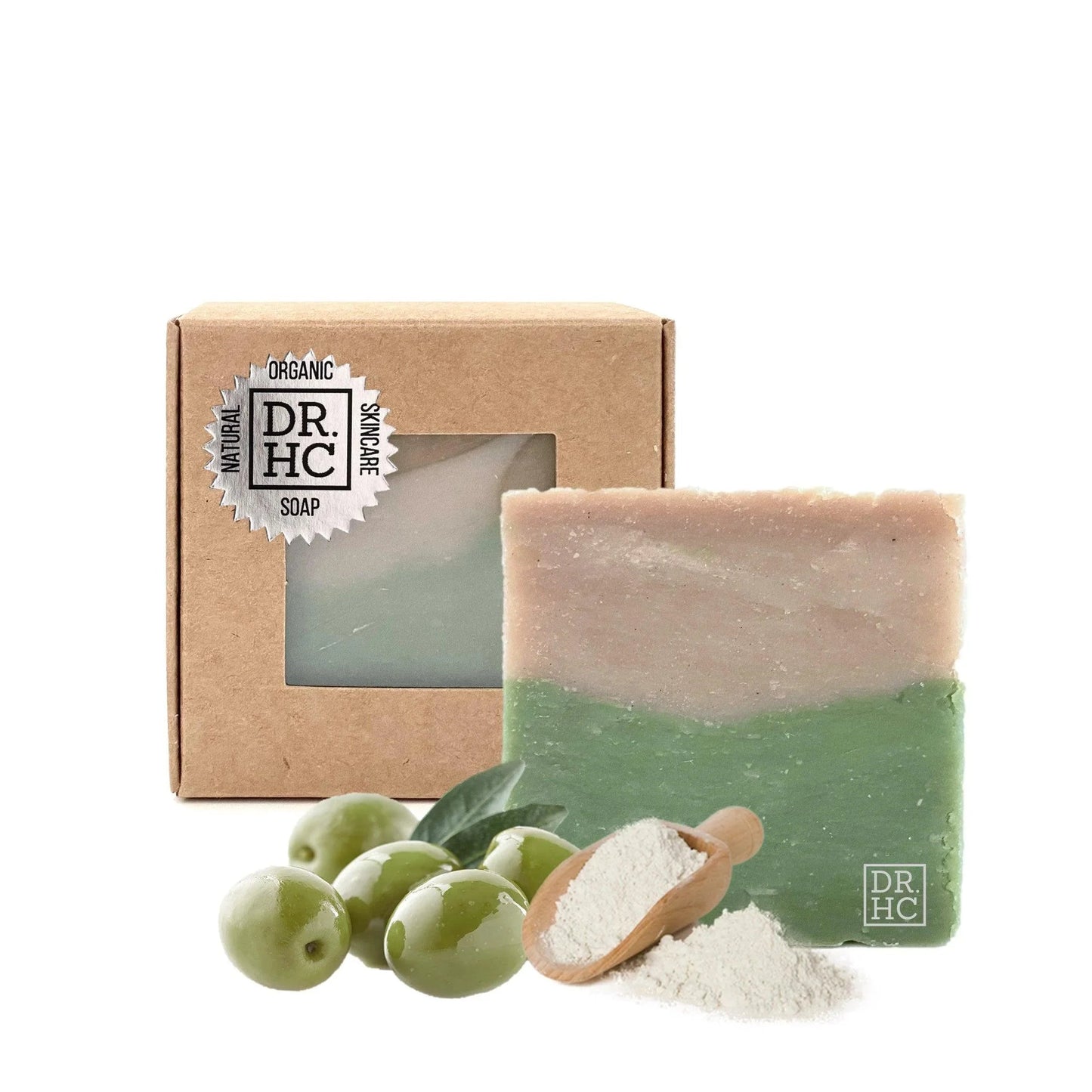 DR.HC All-Natural Skincare Face Soap - Olive Mineral Clay (110g, 3.8oz) (Anti-aging, Anti-acne, Detoxifying, Pore minimizing...)