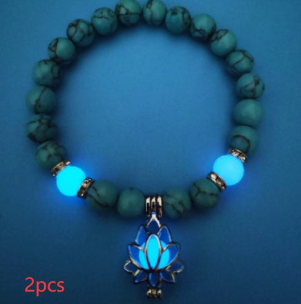 Pulsera de piedra natural de loto luminosa y energética, con cuentas luminosas que brillan en la oscuridad, ideal para yoga, sanación, oración y budismo.