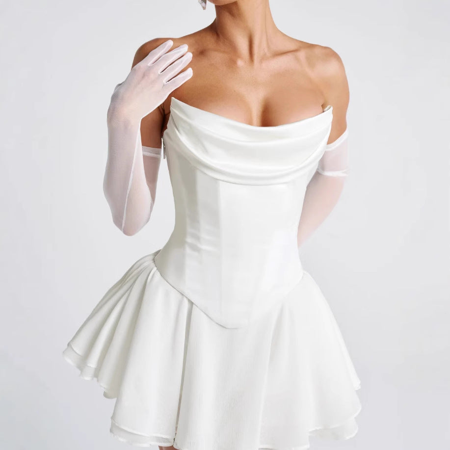 Vestido francés de color liso con top de tubo y mangas