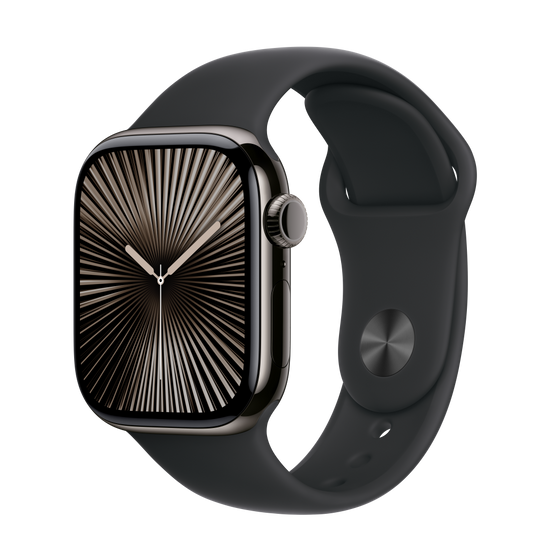 Apple Watch Series 10, Cellular, 42 mm, корпус Slate Titanium, черен, спортна каишка, M/L (APPLE-MWXH3QH)
