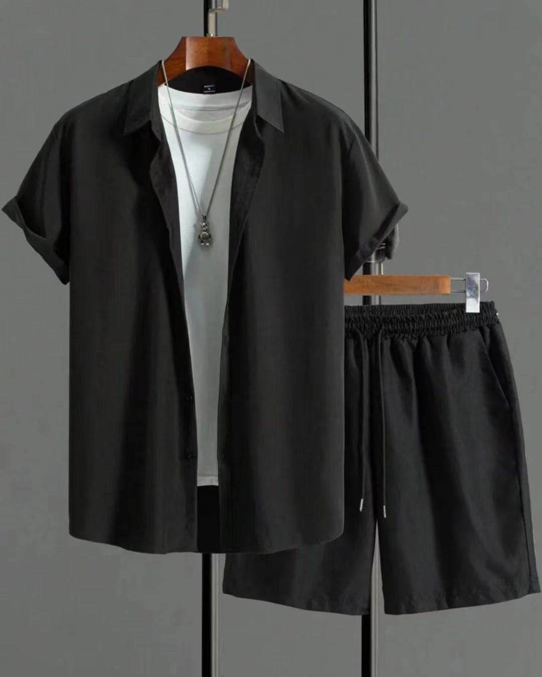 Jacquard Black And White Solid Color Suit Short Sleeve