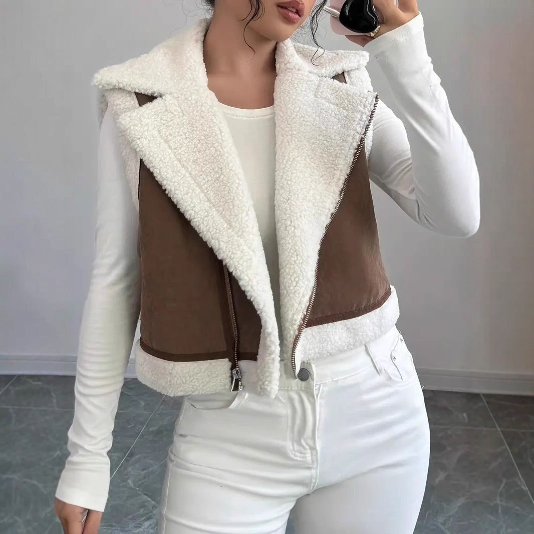 Chaleco de lana de cordero con pelo ligero integrado estilo occidental