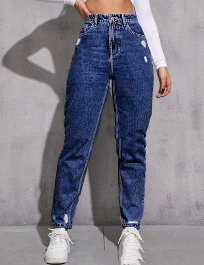 European And American Women's Casual Ripped Washed Jeans With Nine-part Calf