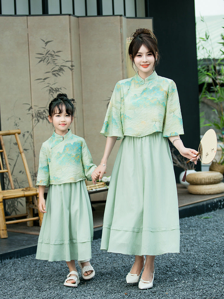 Traje cheongsam de estilo chino para padres e hijos