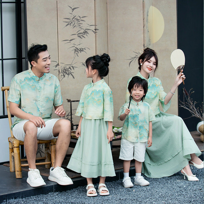 Traje cheongsam de estilo chino para padres e hijos