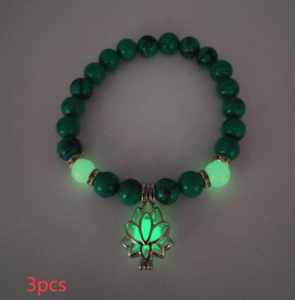 Pulsera de piedra natural de loto luminosa y energética, con cuentas luminosas que brillan en la oscuridad, ideal para yoga, sanación, oración y budismo.