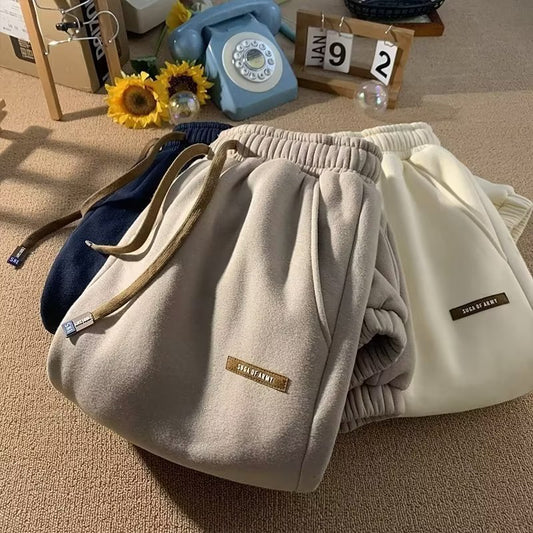 Mens Fleece-Lined Thickened Loose-Fit Casual Pants