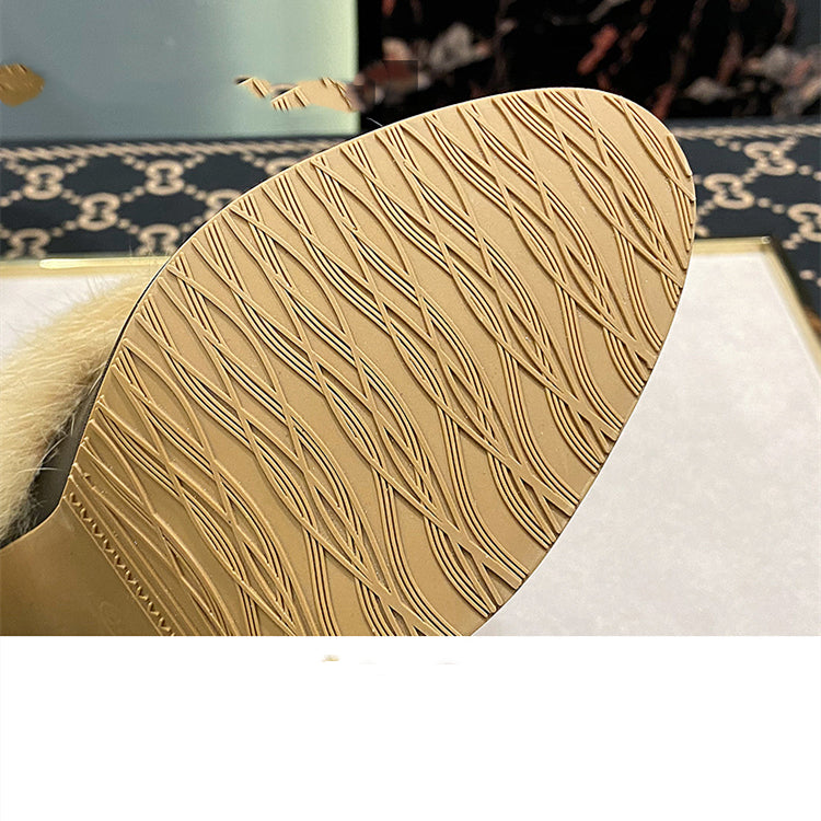 Pantuflas mullidas para mujer con tacón grueso y forro polar.