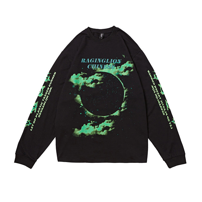 Burning Cloud Retro Design Ins Loose Oversize Long Sleeve T-Shirt