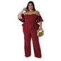 Sexy Off-shoulder Short-sleeve Wide-leg Stretch Jumpsuit
