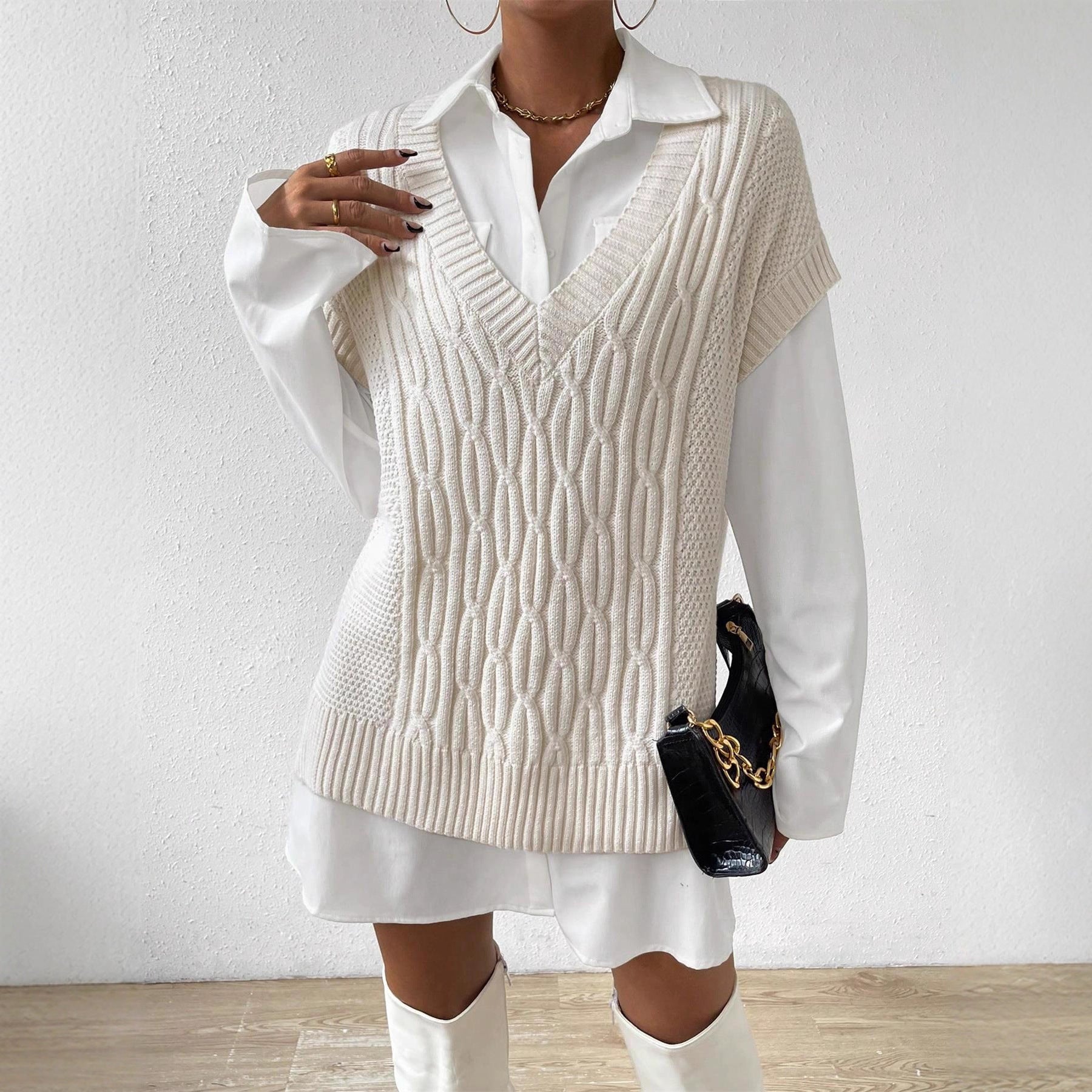 Chaleco de punto suelto sin mangas para mujer