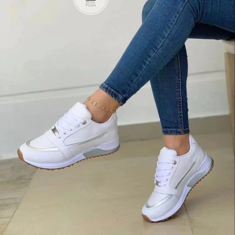 Zapatos planos informales con cordones para mujer, zapatillas deportivas de punta redonda y poco profundas para caminar
