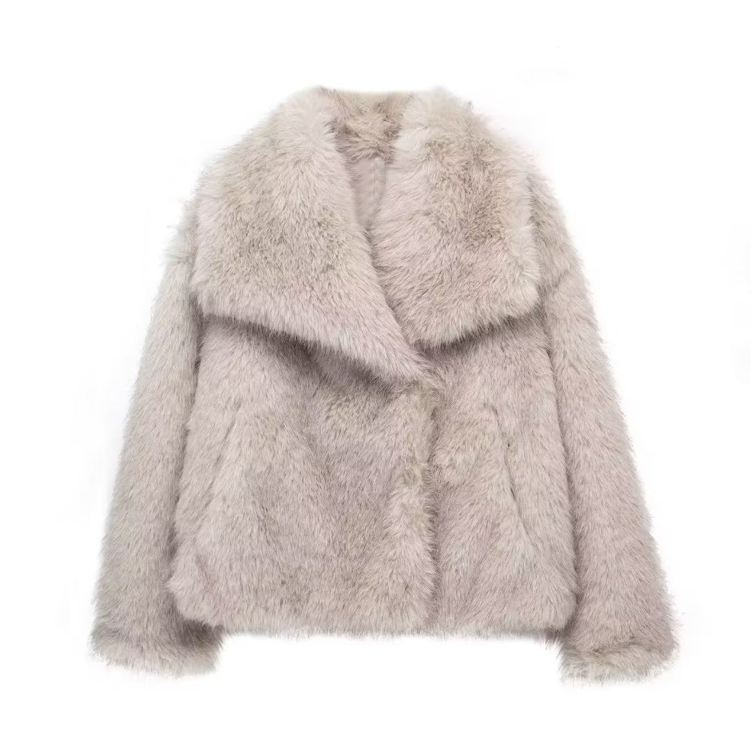 Abrigo de felpa de invierno, cálido, grueso y esponjoso, chaqueta con solapa, prendas de vestir exteriores, tops casuales de manga larga, ropa para mujer