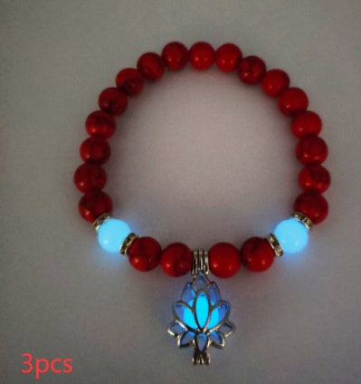 Pulsera de piedra natural de loto luminosa y energética, con cuentas luminosas que brillan en la oscuridad, ideal para yoga, sanación, oración y budismo.