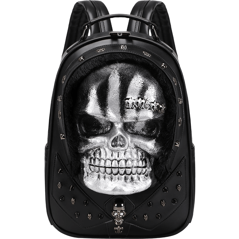 Mochila con calavera 3D, con tachuelas y pelo