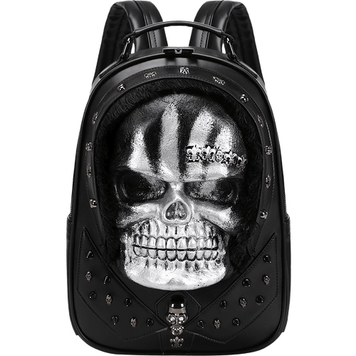 Mochila con calavera 3D, con tachuelas y pelo