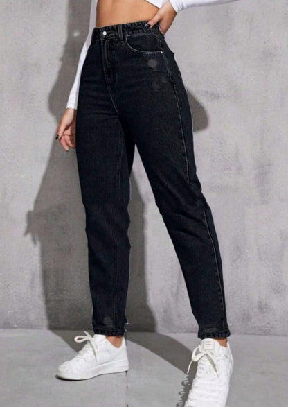 European And American Women's Casual Ripped Washed Jeans With Nine-part Calf