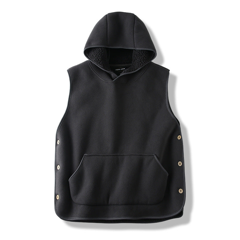 SLR Season New Two-side Button Slit Design Velvet Padded Hooded Vest