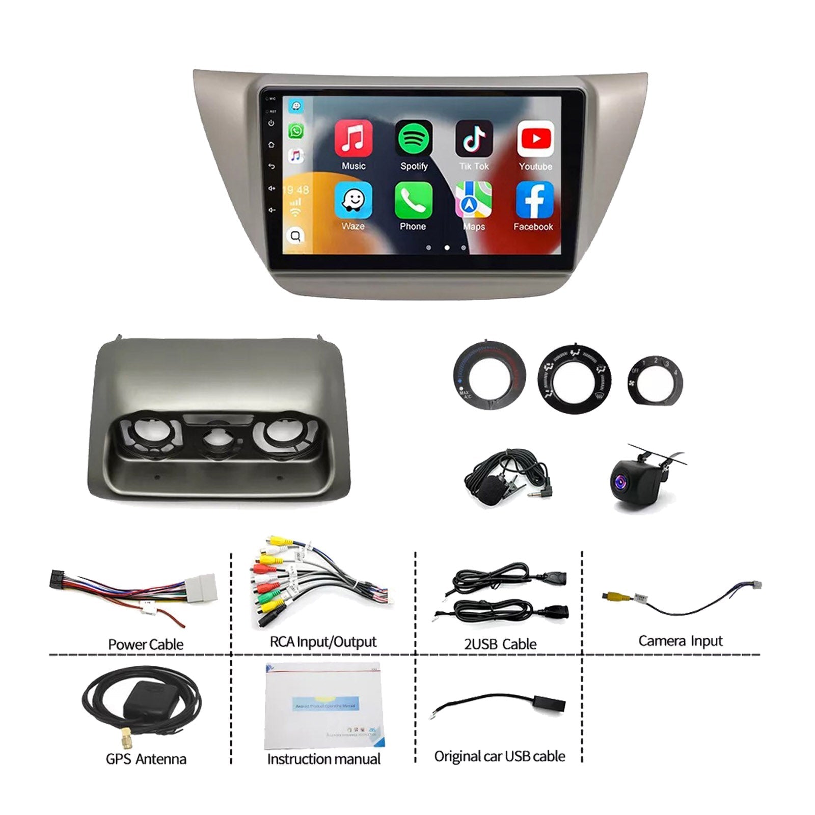 نظام ستيريو كاربلاي أندرويد 13 بسعة 4 جيجابايت + 64 جيجابايت، مناسب لسيارة ميتسوبيشي لانسر موديلات 2003-2007