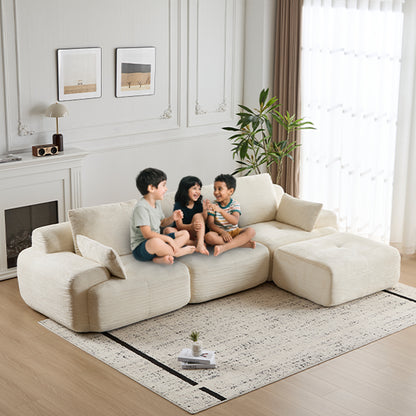 Modern Memory Foam Compressed Sofa,Large Sectional Couches For Living Room,Pet-Friendly Cloud Modular Sectional Sofa,Corduroy Fabric,Extra Deep Loveseat,No Assembly Required, BEIGE