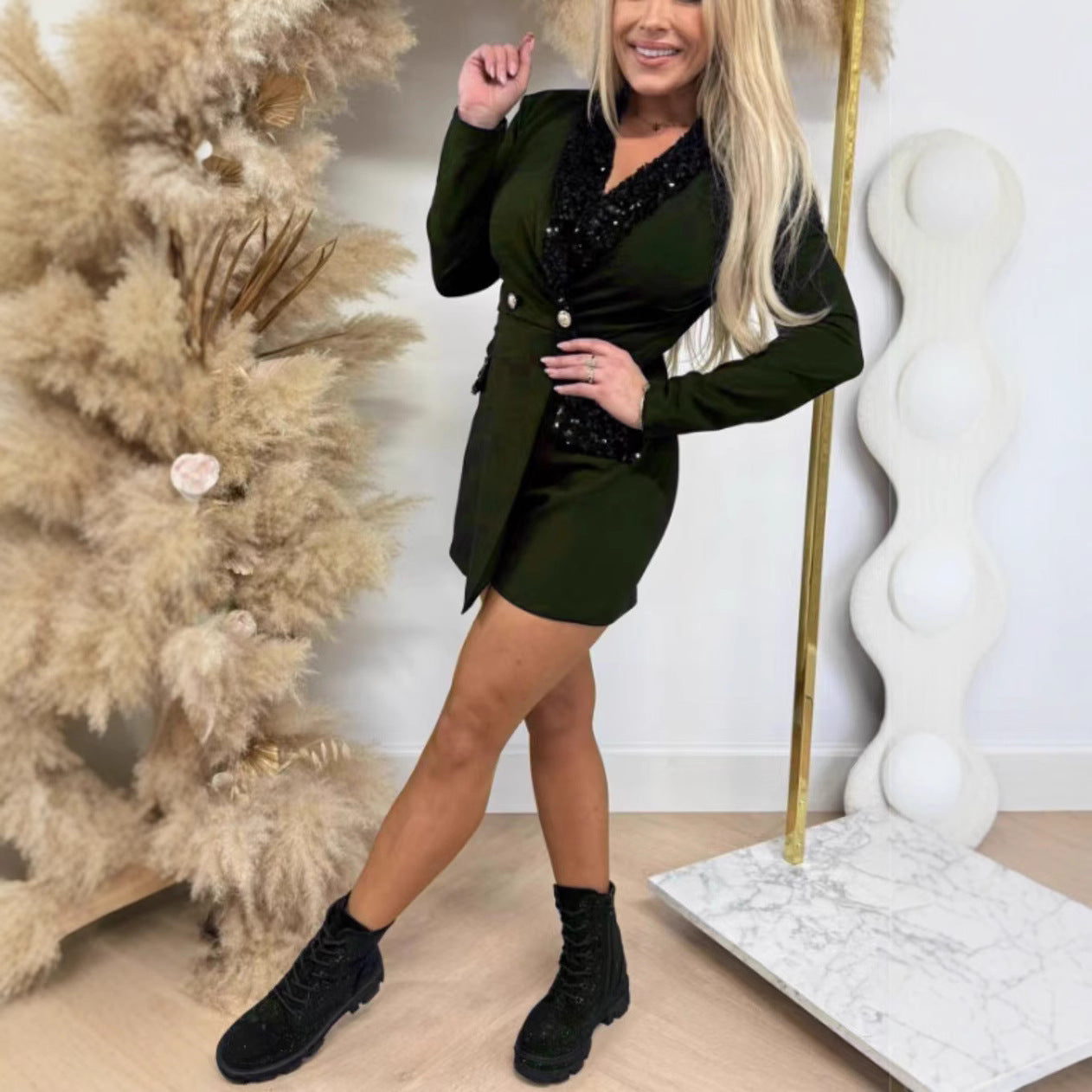 Falda de mono con lentejuelas empalmadas de estilo de alta gama para mujer