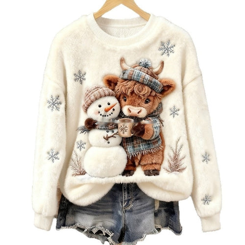 Sudadera de franela con estampado navideño de otoño e invierno