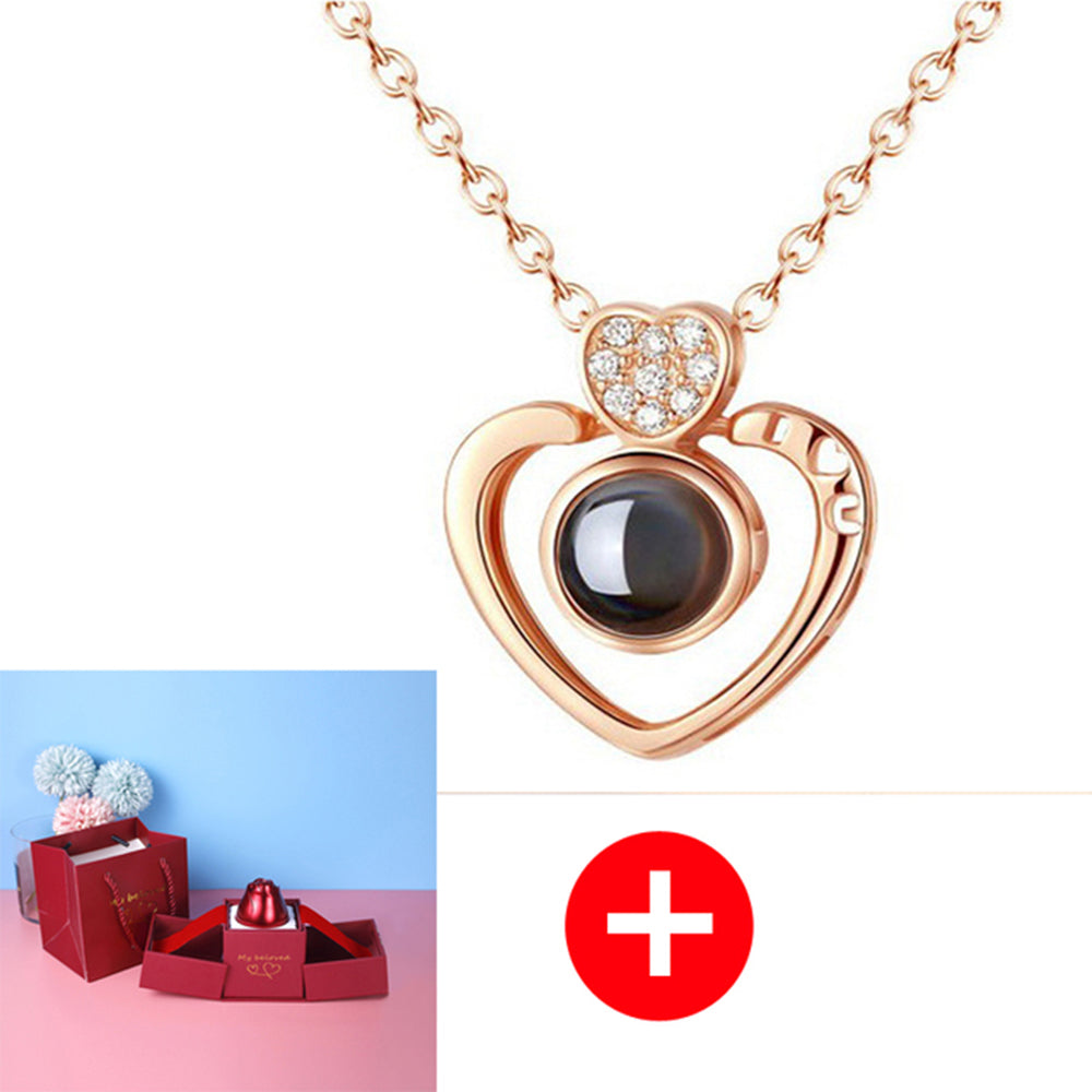 Regalos populares para el Día de San Valentín: collar con caja de regalo de joyería de rosa de metal para boda, collar para novia, regalos
