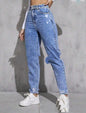 European And American Women's Casual Ripped Washed Jeans With Nine-part Calf